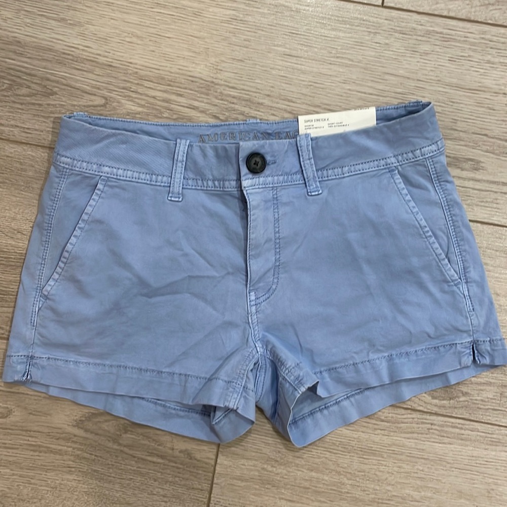 American eagle super stretch shortie shorts, blue